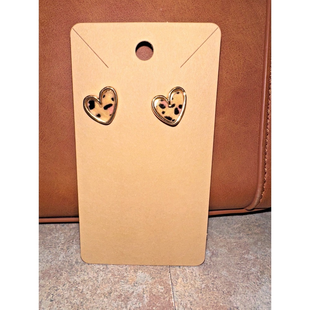 Earrings Stud Post Leopard Animal Print Golden Hearts‎